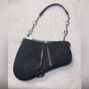 Christian Dior Black Mini Trotter Saddle Bag Chainlink
